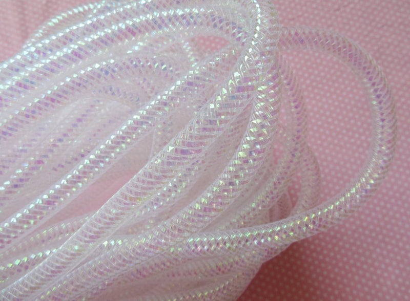 YYCRAFT One Roll 30 Yards Solid Mesh Tube Deco Flex for Wreaths Cyberlox CRIN Crafts 8mm 3/8-Inch (Shinny White) - Image 2